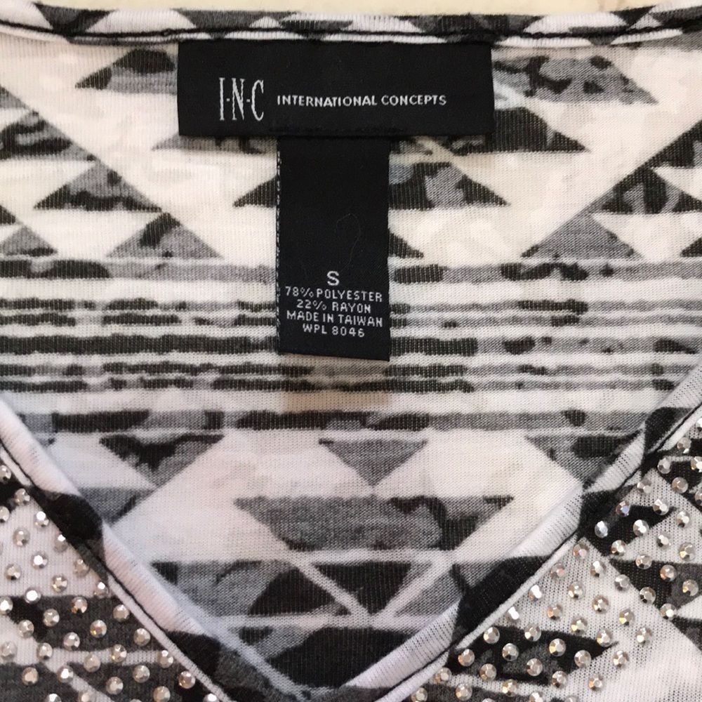 INC Cold Shoulder Aztec Print Rhinestone Tee - Picture 8 of 11